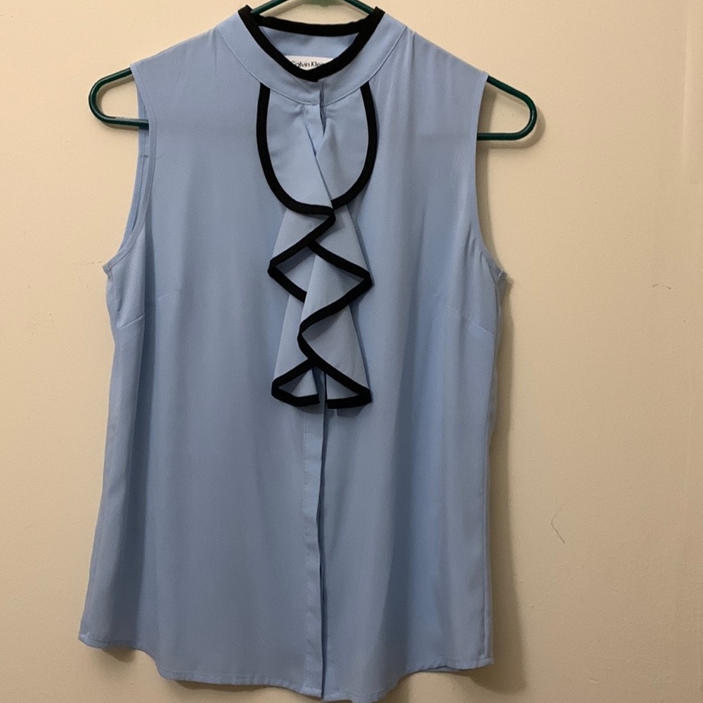 Pre-Loved Calvin Klein Sleeveless Ruffle Front Blouse.